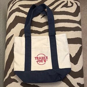 Trader Joe's Canvas Tote Bag - White with Navy Trim